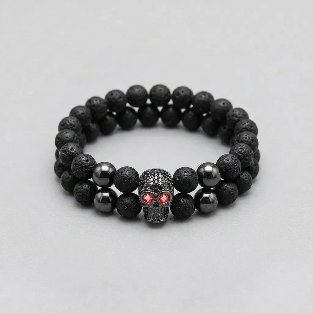 Skull Beaded Bracelet Set Red-Eyed Skull Bracelet Set