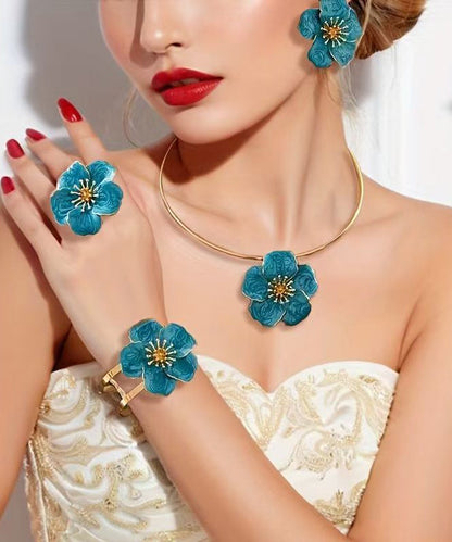 Modern Blue Metal Alloy Bangle ,stud Earrings ,rings and Pendant Necklace Four-piece Set