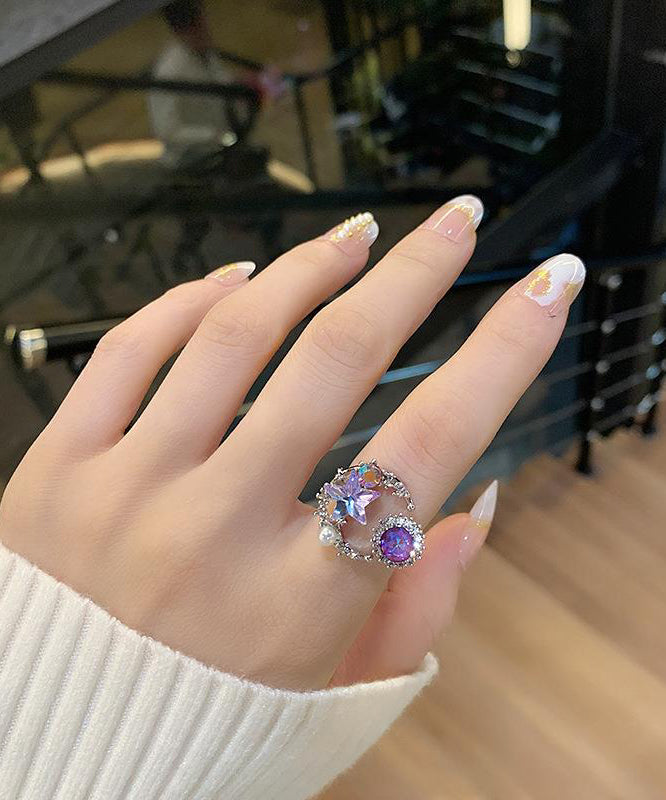 Purple Copper Zircon Pearl Star Moon Rings