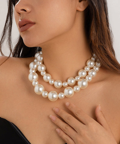 White Sterling Silver Alloy Pearl Gratuated Bead Necklace Two-piece Set