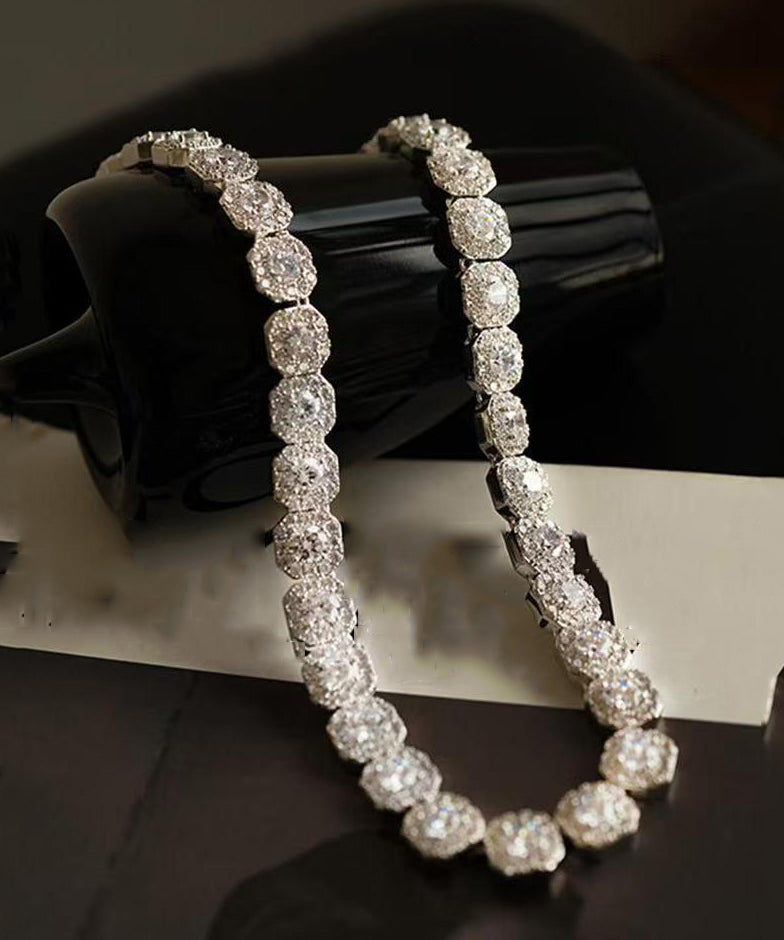 Silk Sterling Silver Zircon Gratuated Bead Necklace