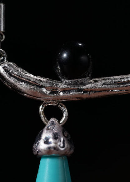 Silk Copper Turquoise Black Agate Magpie Pendant Necklace