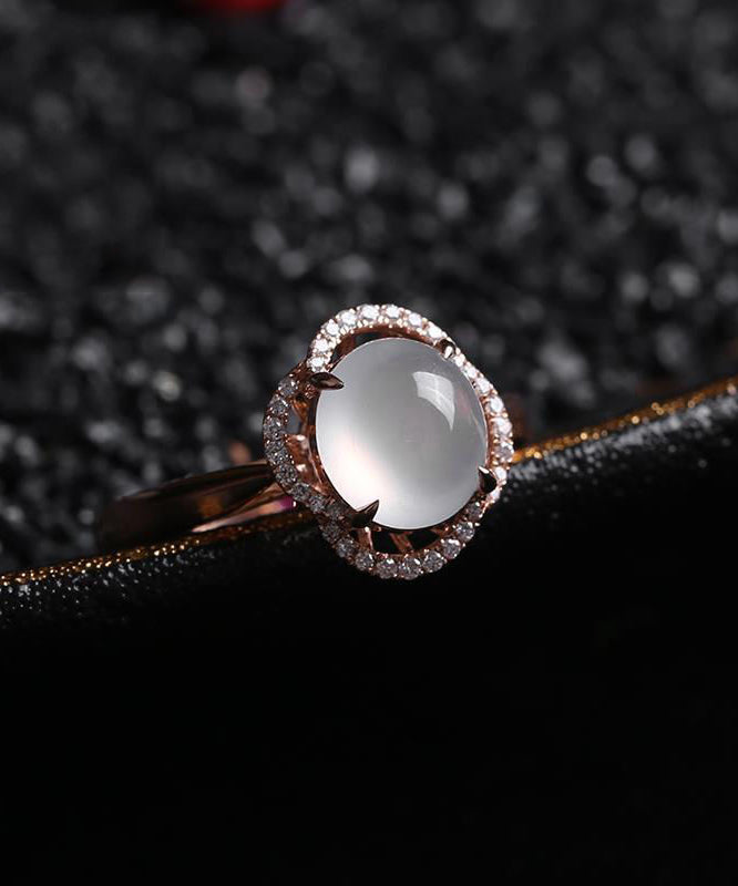 Diy Rose Sterling Silver Overgild Zircon Jade Rings