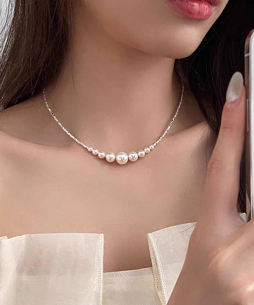 White Alloy Broken Silver Pearl Pendant Necklace