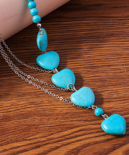Blue Stainless Steel Turquoise Love Pendant Necklace