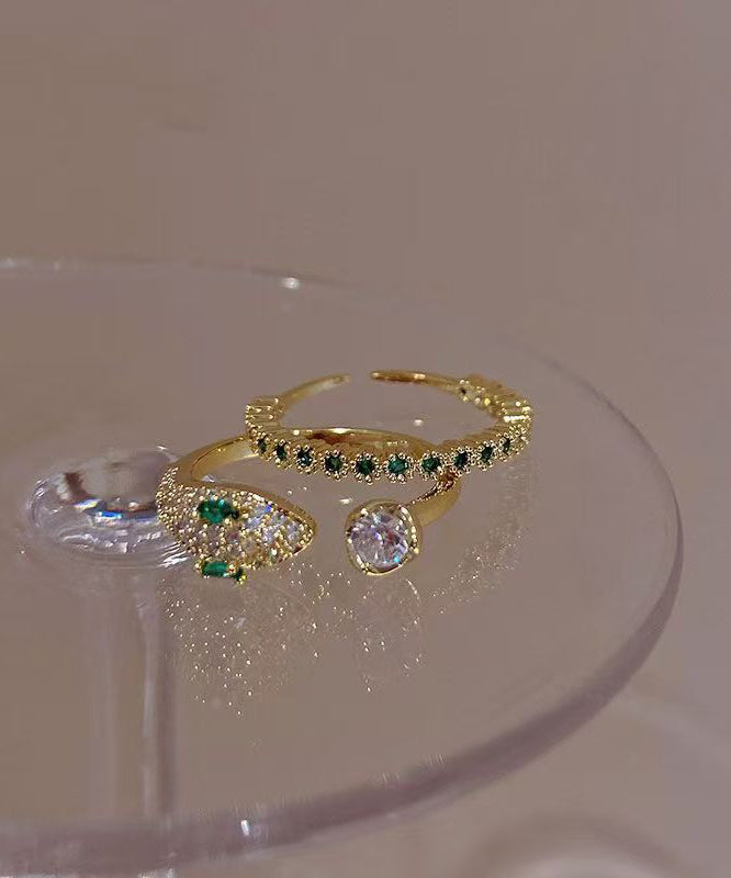 Gold Sterling Silver Overgild Zircon Gem Stone Open Rings Two-piece Set