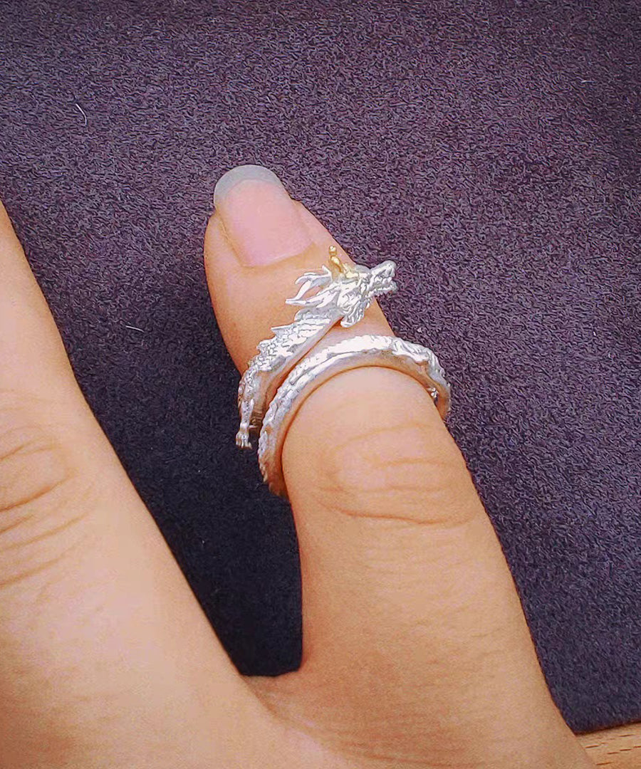 Unique Silk Panlong Meets Buddha Design Silver Rings