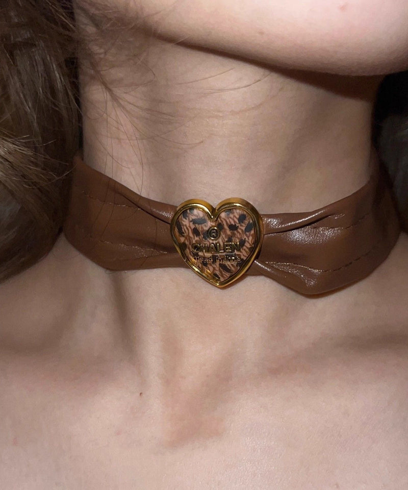 Brown Leather Patchwork Love Choker