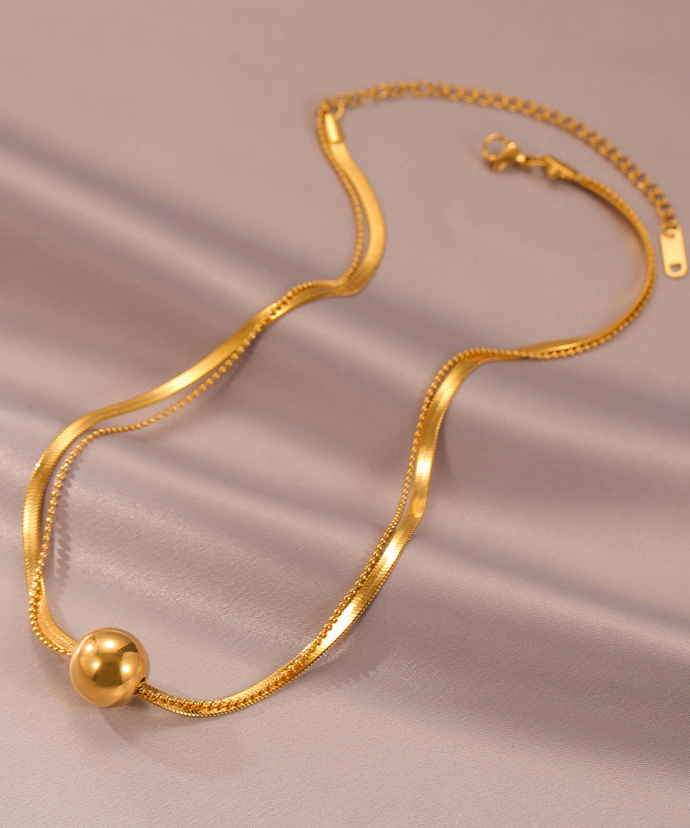 Gold Stainless Steel Ball Pendant Necklace