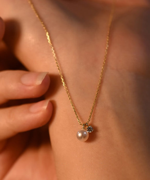 Original Design Gold Pearl Zircon Pendant 14k Gold Necklace