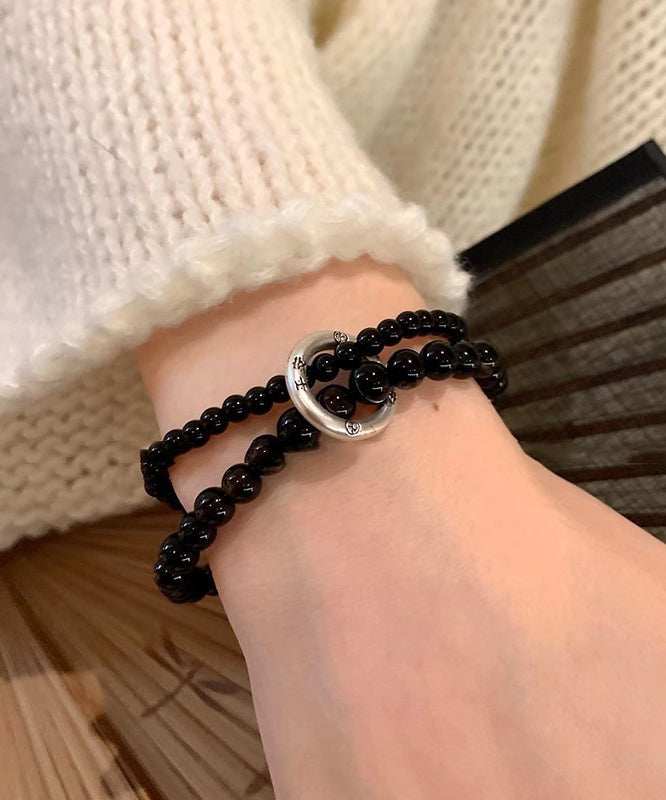 Black Copper Obsidian Beading Double-layer Charm Bracelet