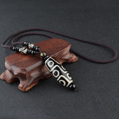 Buddha Stones Nine-eye Dzi Bead Wealth Protection Necklace