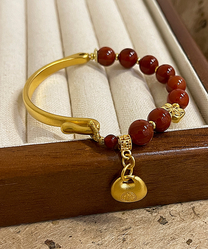 Red Copper Alloy Agate Tassel Charm Bracelet