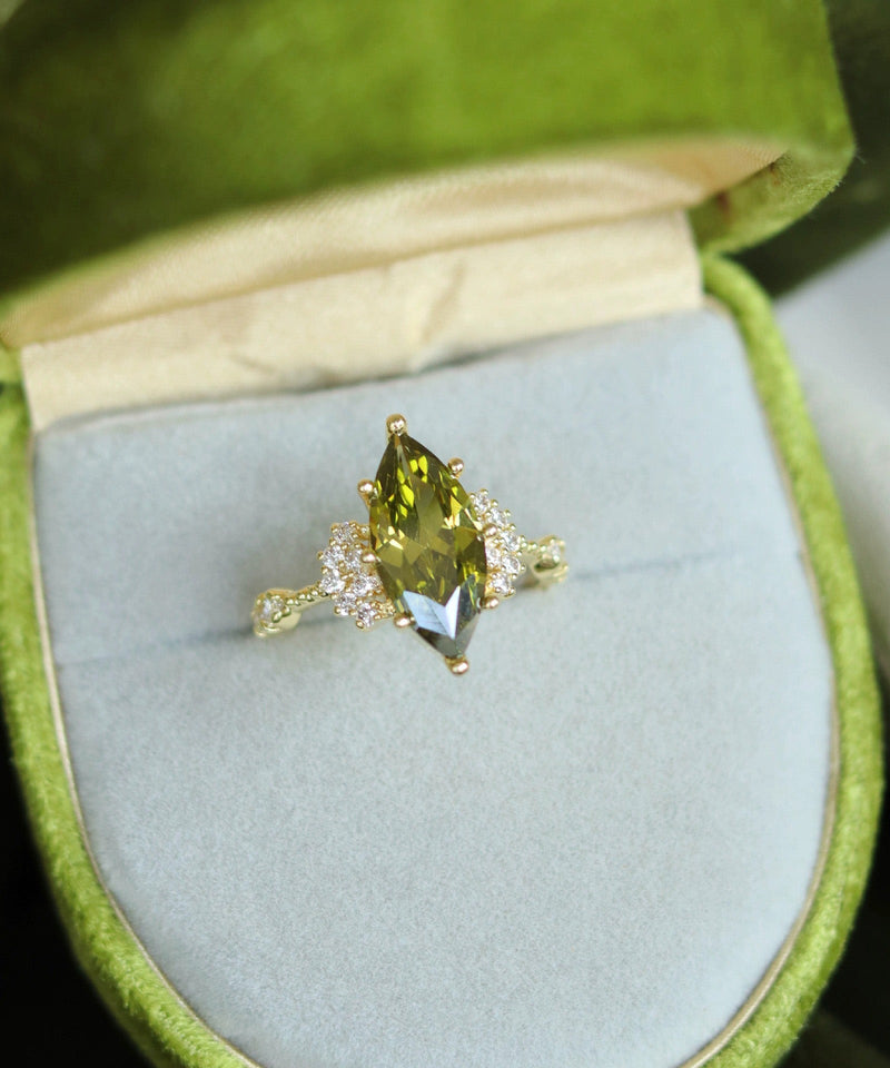 Diy Green Copper Alloy Zircon Open Rings