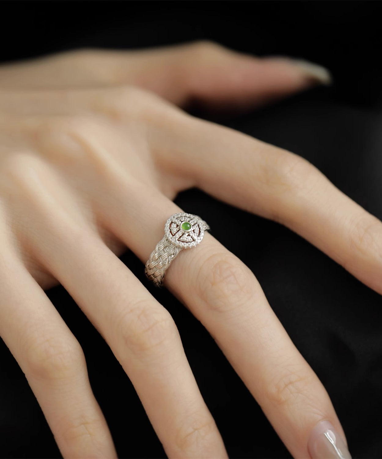 Silk Sterling Silver Jade Hand Woven Lace Rings