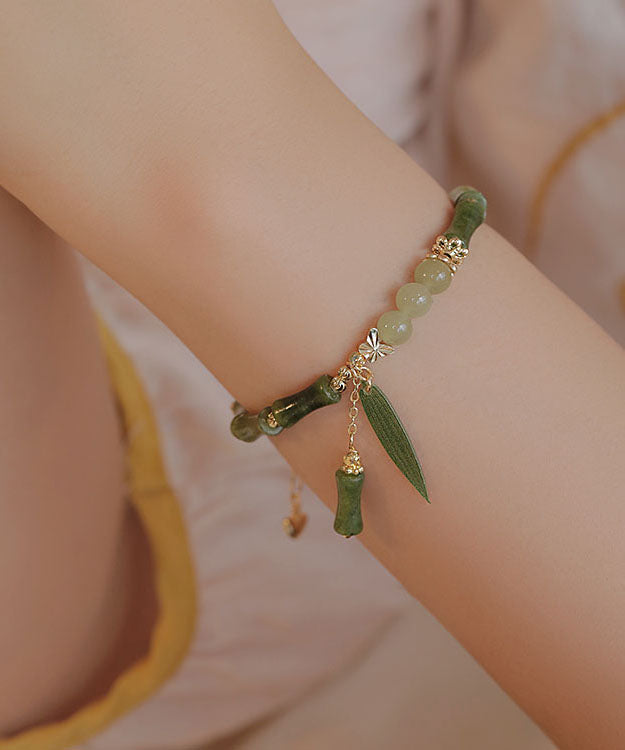 Green 14k Gold Jade Bamboo Charm Bracelet