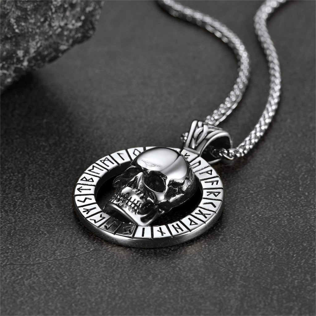 Flash Viking Runes Skull Necklace for
