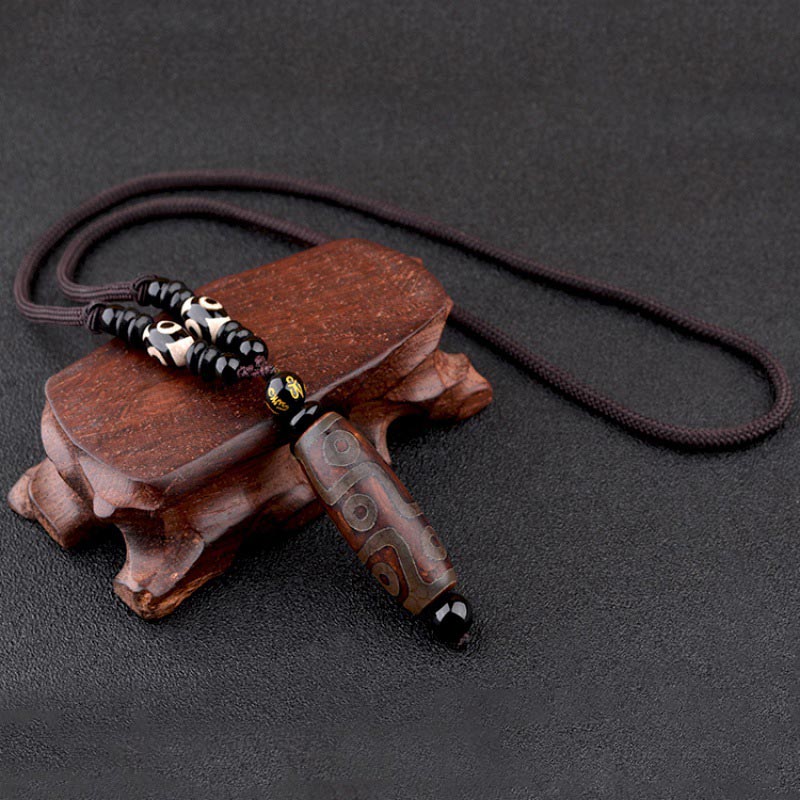Buddha Stones Nine-eye Dzi Bead Wealth Protection Necklace