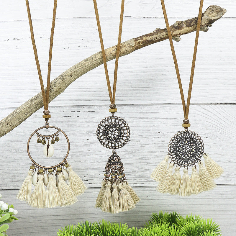 Style Tassel Flower Pendant Style Retro Necklace