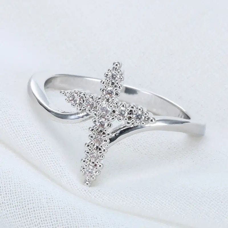 Zircon Covered Silver Cross Ring