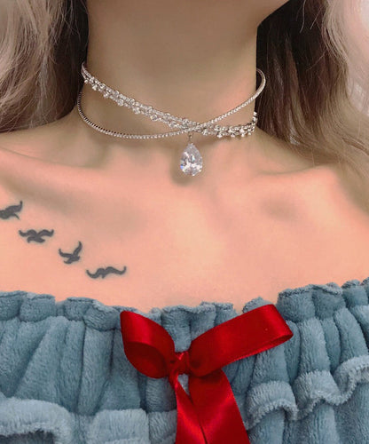Silvery Sparkling Zircon Choker