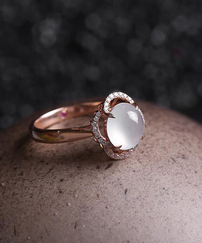 Diy Rose Sterling Silver Overgild Zircon Jade Rings