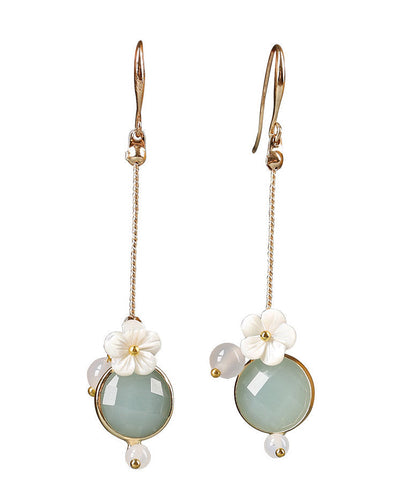 Diy Light Green Shell Flower Agate Coloured Glaze Drop Earrings