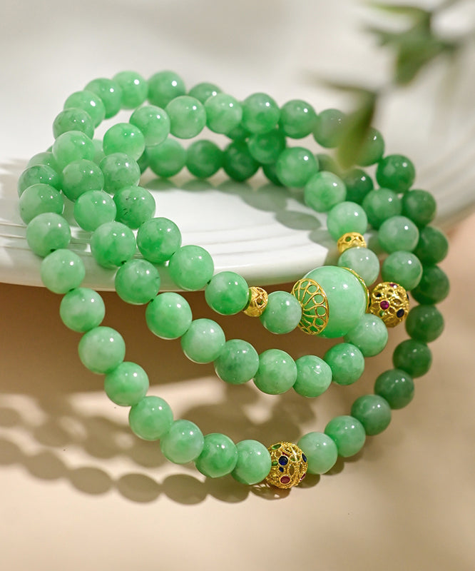 Green 18k Gold Jade Beading Collar Necklace