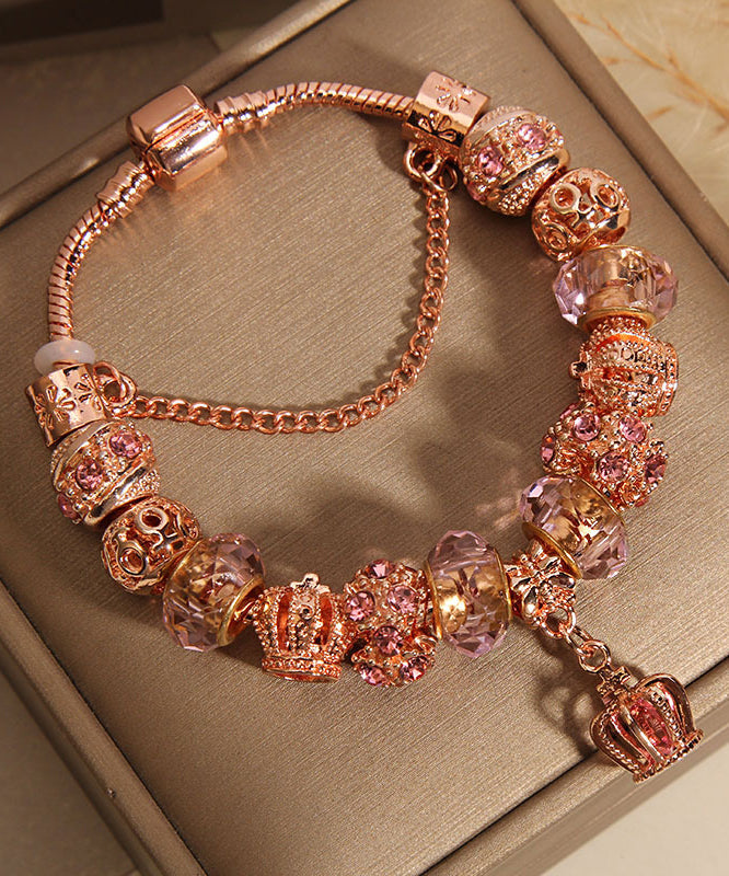 Rose Gold Sterling Silver Crystal Crown Tassel Charm Bracelet