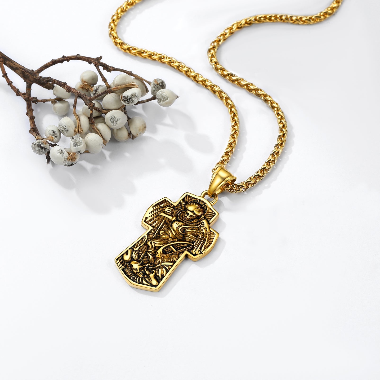 Archangel St. Michael Cross Necklace Protection Pendant