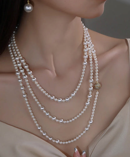 White Multilayer Pearl Gratuated Bead Necklace