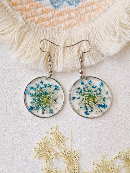Forget Me Not Queen Annelace Resin Pressed Flower Earrings