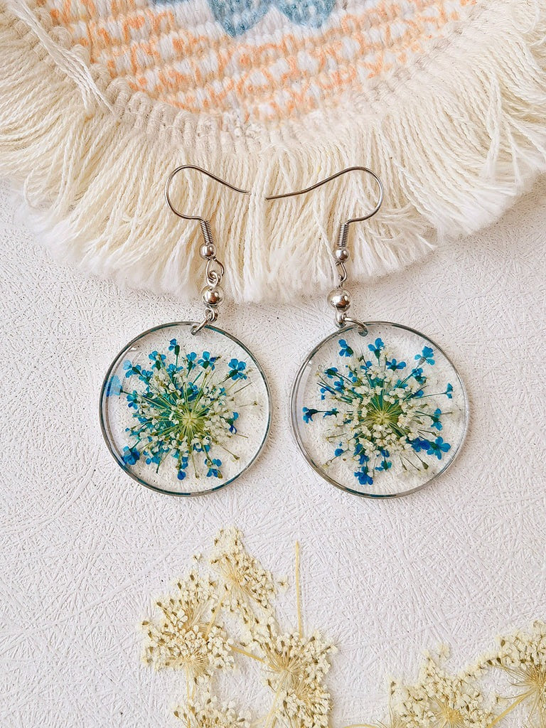 Forget Me Not Queen Annelace Resin Pressed Flower Earrings