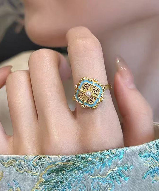 Chinese Style Gold Ancient Gold Pearl Rings