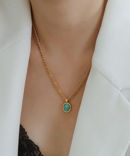 New Gold Stainless Steel Overgild Gem Stone Pendant Necklace
