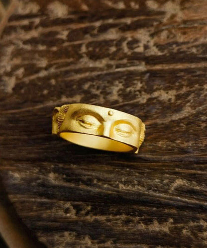 Handmade Retro Buddha Head 14k Gold Ring