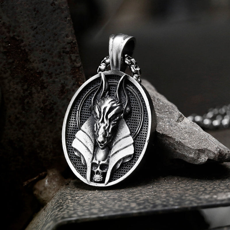 Egyptian God of Death Anubis Pure Tin Skull Necklace