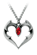 Bat Heart Pendant With Red Swarovski Crystal
