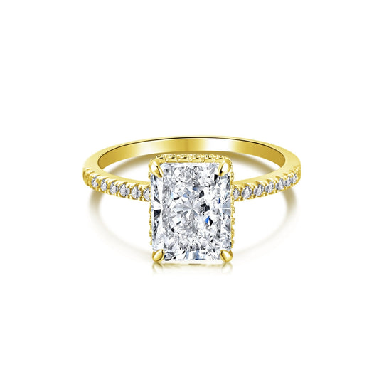 Baquette Cut Sparkle Crystal 925 Sterling Silver Gold Ring