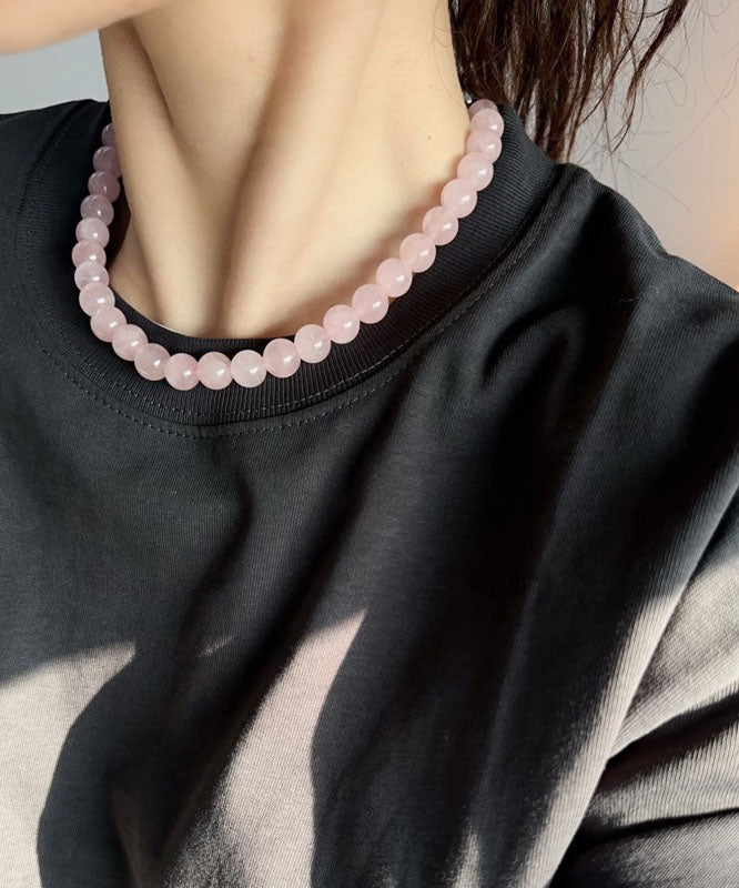 Pink Sterling Silver Crystal Beading Collar Necklace