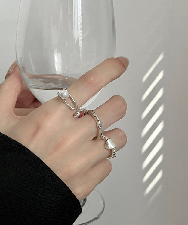 Silk Alloy Pearl Love Three Piece Set Rings