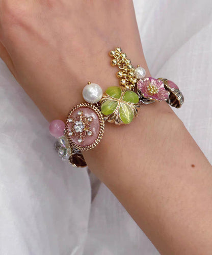Rainbow Stainless Steel Pearl Tassel Charm Bracelet