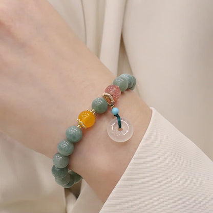 Buddha Stones Cyan Jade Lotus Pumpkin Wish Peace Buckle Amethyst Crystal Healing Bracelet