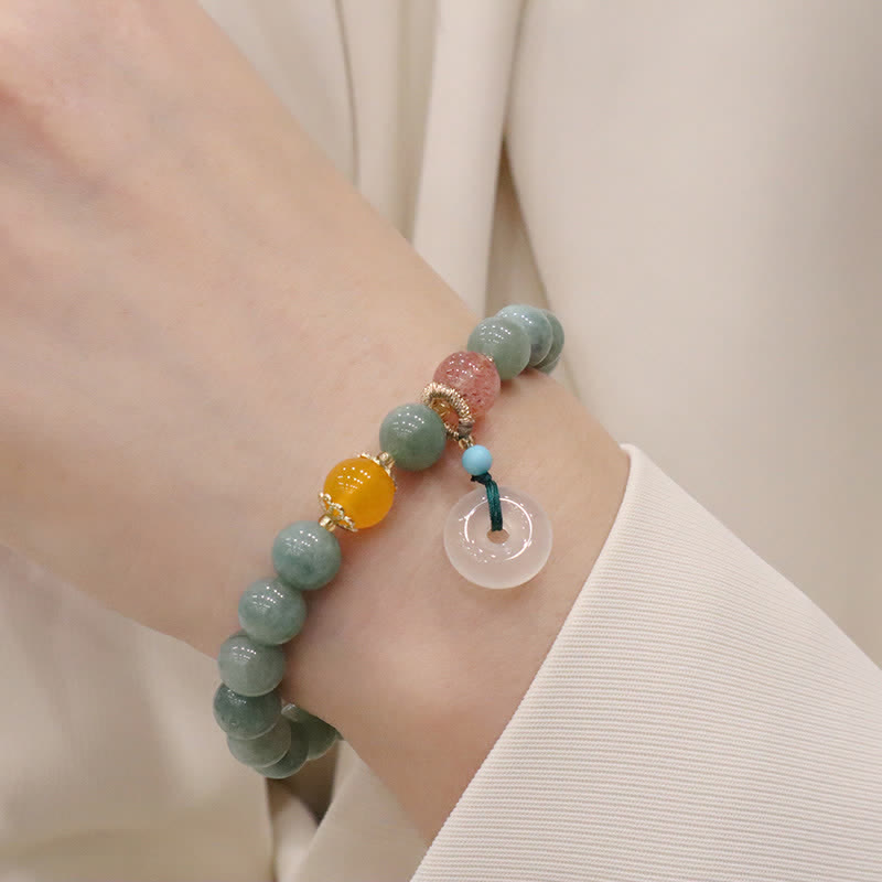 Buddha Stones Cyan Jade Lotus Pumpkin Wish Peace Buckle Amethyst Crystal Healing Bracelet