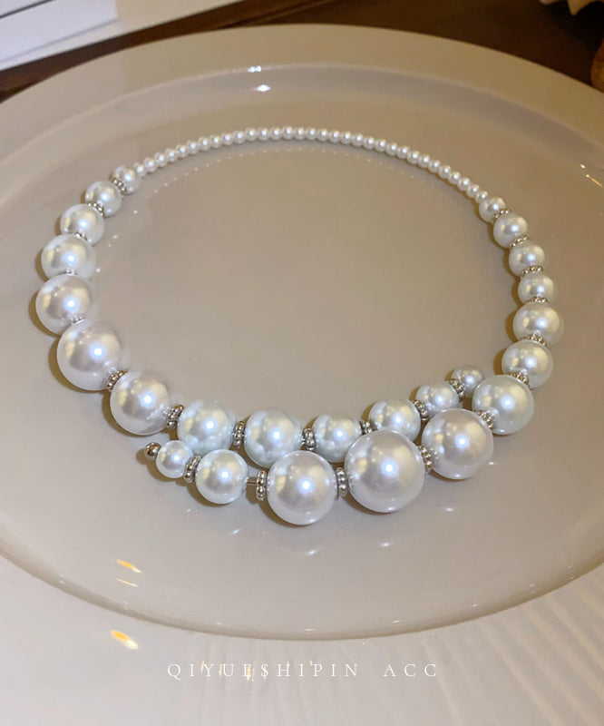 White Alloy Asymmetry Pearl Collar Necklace