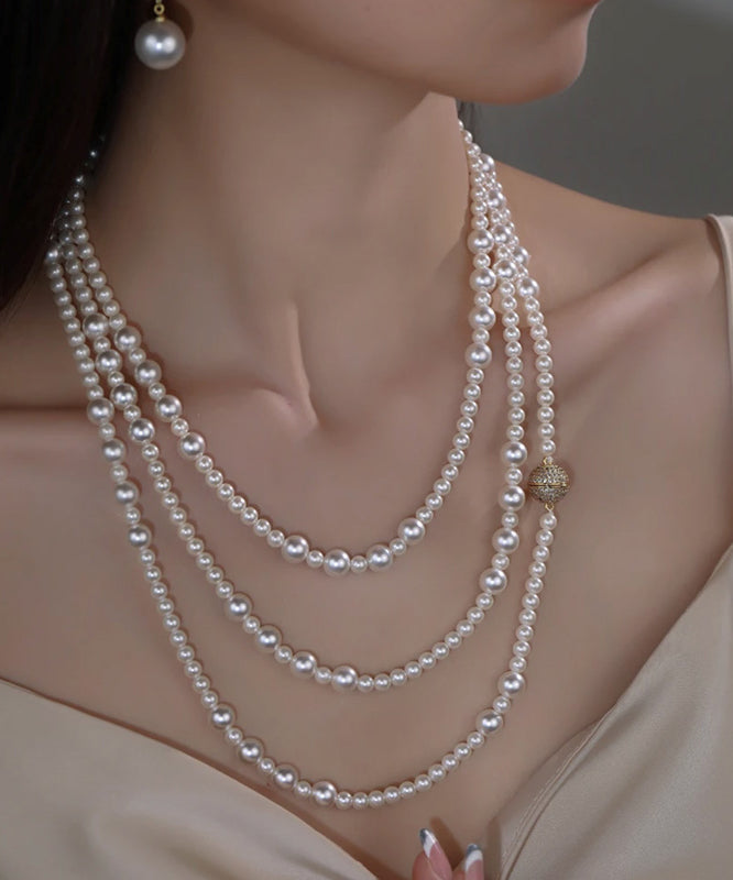 White Multilayer Pearl Graduated Bead Necklace