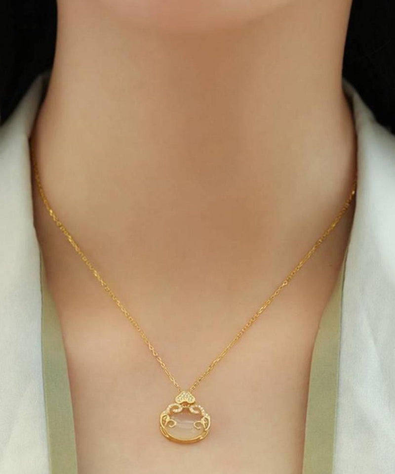 Gold Sterling Silver Overgild Zircon Jade Pendant Necklace