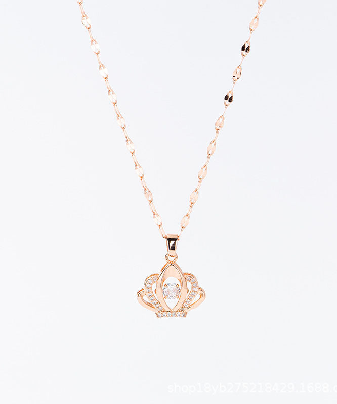 Rose Gold Copper Overgild Zircon 18k Gold Crown Pendant Necklace