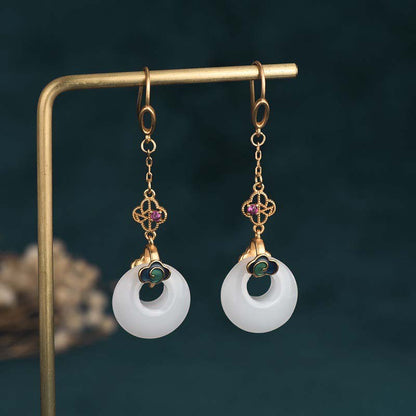 Fengshui White Jade Blessing Drop Earrings