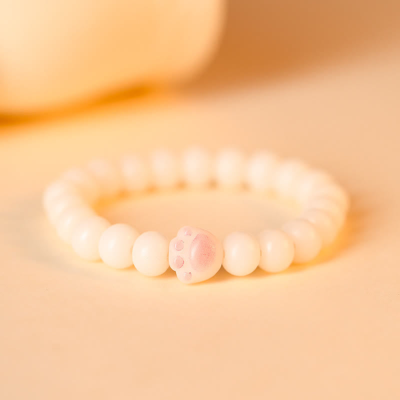 Buddha Stones Natural Bodhi Seed Paw Lucky Cat Paw Peace Bracelet